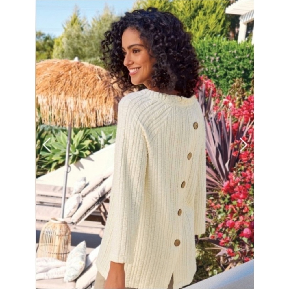 Soft Surroundings Goldie tunic top women S cream textured back button ribbed
